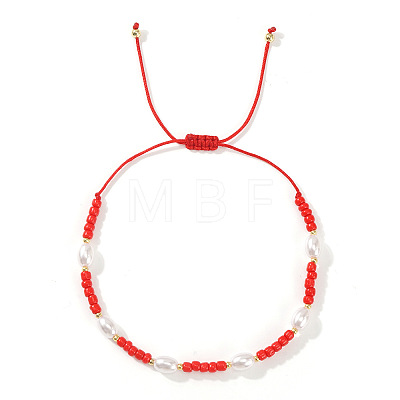 Glass Seed Bead & Plastic Imitation Pearl Beads Braided Bracelets for Women JS2905-1-1
