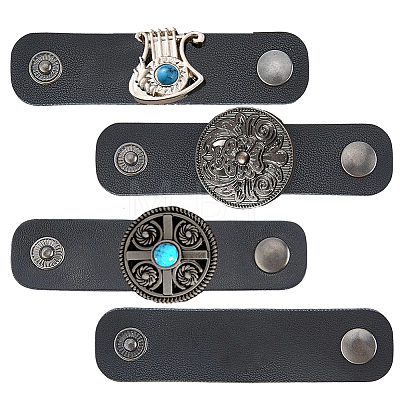 4Pcs 4 Styles PU Leather with Alloy Scarf Clips FIND-CL0002-27-1