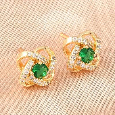 Brass Micro Pave Cubic Zirconia Stud Earrings for Women KK-A305-10G-02-1