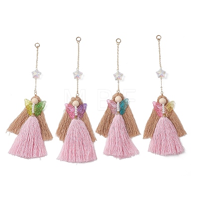 Cotton & Glass Angel Pendant Decorations HJEW-JM04649-1