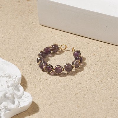 Natural & Synthetic Gemstone Cuff Ring RJEW-JR00488-1