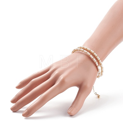 Shell Pearl Beaded Open Cuff Bangle with Flower BJEW-TA00118-1
