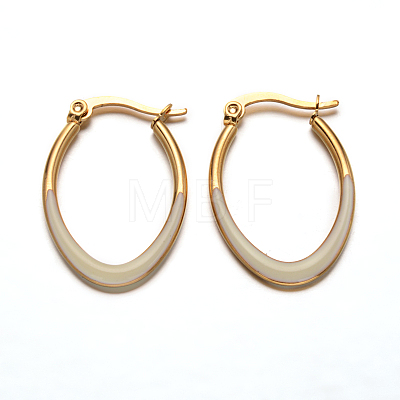 Oval 304 Stainless Steel Enamel Hoop Earrings X-EJEW-L139-12G-1