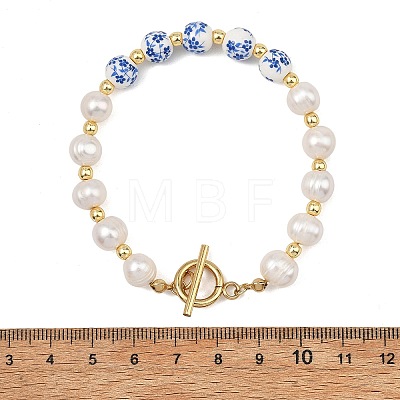 Natural Cultured Freshwater Pearl & Handmade Porcelain & Non-magnetic Synthetic Hematite Beaded Bracelets for Women BJEW-JB13964-1