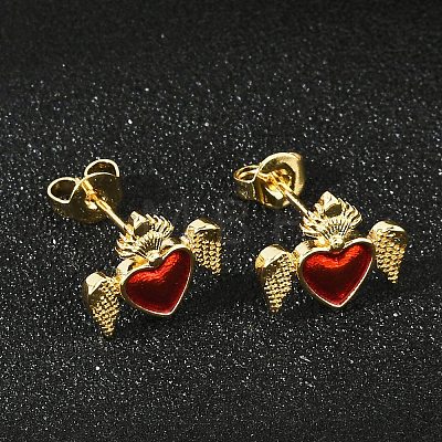 Brass Enamel Stud Earrings for Women EJEW-A126-05D-G-1