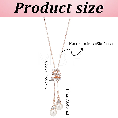 ANATTASOUL 2Pcs 2 Color Plastic Imitation Pearl Pendant Lariat Necklace with Crystal Rhinestone NJEW-AN0001-18-1