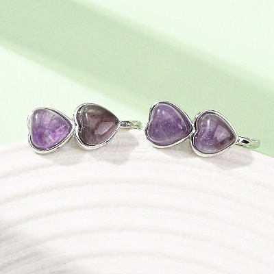 Valentine's Day Heart Natural Amethyst Stud Earrings EJEW-T053-01P-09-1