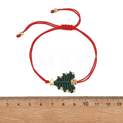 Adjustable Christmas Tree Braided Nylon String Bracelets with Brass Star BJEW-TA00762-02-1