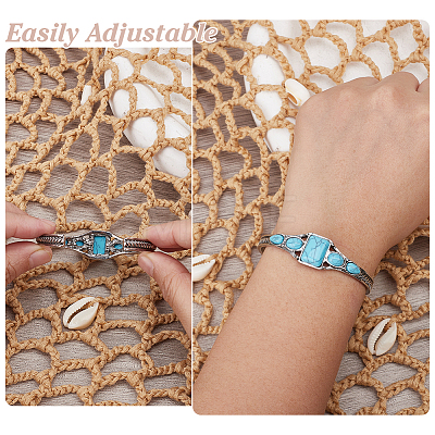 6Pcs 6 Styles Alloy Synthetic Turquoise Cuff Bangles for Women BJEW-ME0001-18-1