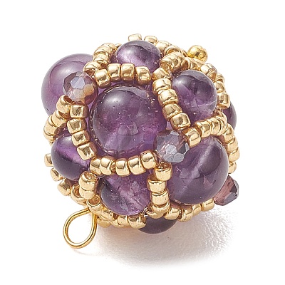 Natural Amethyst and Glass Seed Beaded Cluster Pendants PALLOY-MZ01334-03-1