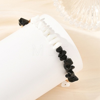 Natural Obsidian & Glass Chip Steel Memory Wire Cuff Bangles for Women BJEW-JB14381-1