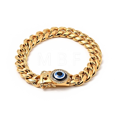 Ion Plating(IP) 304 Stainless Steel Curb Chains Bracelet with Crystal Rhinestone BJEW-E009-05G-01-1