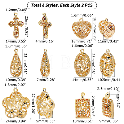   12Pcs 6 Style Brass Pendants KK-PH0002-61-1