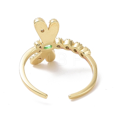 Green Cubic Zirconia Dragonfly Open Ring X-RJEW-P032-33G-1