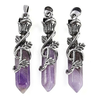Natural Amethyst Faceted Double Termimal Pointed Big Pendants G-P547-03AS-04A-1