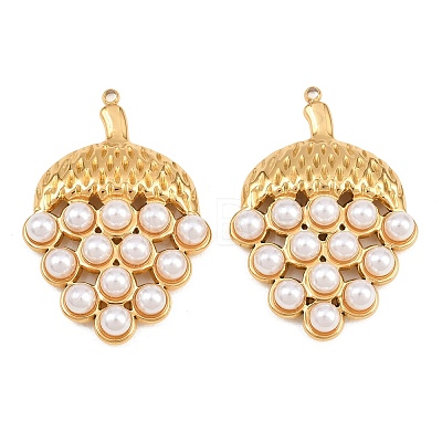 304 Stainless Steel & White ABS Plastic Pearl Pendants STAS-G398-29G-1