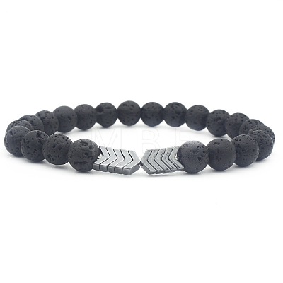 Natural Lava Rock & Electroplated Synthetic Non-magnetic Hematite Beads Stretch Bracelets GE0373-4-1
