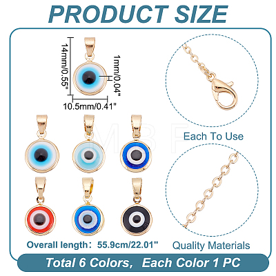6Pcs 6 Colors Resin Evil Eye Pendant Necklaces Set with Iron Cable Chains NJEW-AR0001-04-1