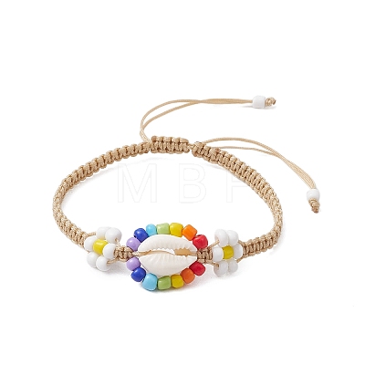 Cowrie Shell & Glass Seed Braided Bead Bracelets BJEW-JB11081-02-1