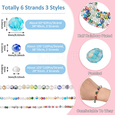 6 Strands 3 Styles Electroplate Glass Bead Strands EGLA-TA0013-70-1
