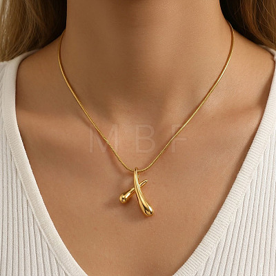 304 Stainless Steel Cross Teardrop Pendant Necklaces for Women LV5692-1-1