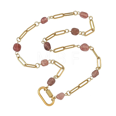 Natural Strawberry Quartz Nuggets Beaded Chain Necklaces NJEW-JN06508-02-1