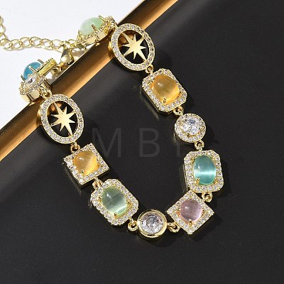 Brass Micro Pave Clear Cubic Zirconia Link Chain Bracelets for Women BJEW-C156-03G-1