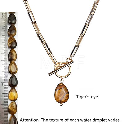 Natural Tiger Eye Pendant 304 Stainless Steel Paperclip Chain OT Necklaces for Women WG5218A-08-1