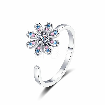 Flower Rotating Ring with Rhinestones PW-WG15173-01-1