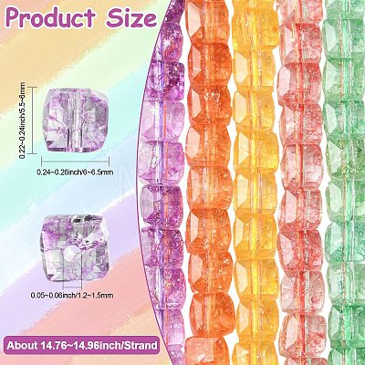 5 Strands 5 Colors Crackle Transparent Glass Beads Strands GLAA-CJ0003-04-1