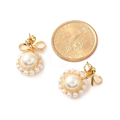 Shell Pearl with Brass Dangle Stud Earrings for Women EJEW-TA00574-1