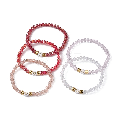 5Pcs Glass & Brass & Acrylic Beaded Stretch Bracelets Set BJEW-JB09677-02-1