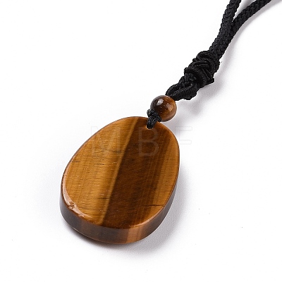 Adjustable Natural Tiger Eye Teardrop with Spiral Pendant Necklace with Nylon Cord for Women NJEW-L171-04A-1