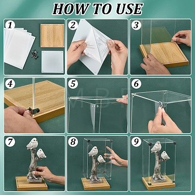 Transparent Acrylic Minifigure Display Cases with Wooden Base ODIS-WH0030-298B-1