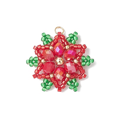Christmas Glass Seed Beaded Snowflake Pendants PALLOY-MZ00800-1