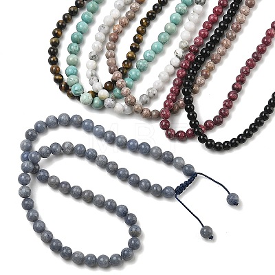 Adjustable Natural Mixed Gemstone Round Beaded Braided Necklaces G-H355-05-1