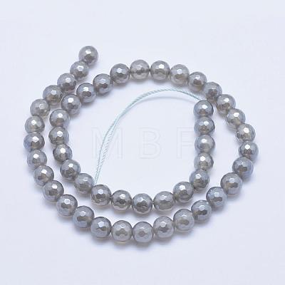 Electroplated Natural Grey Agate Beads Strands G-G724-6mm-1