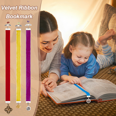 Yoga Theme Velvet Ribbon Bookmark AJEW-AB00140-1
