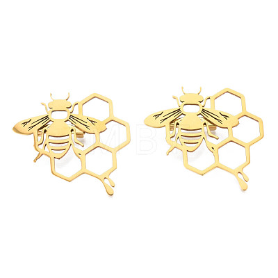 201 Stainless Steel Bee and Honeycomb Lapel Pin JEWB-N007-124G-1