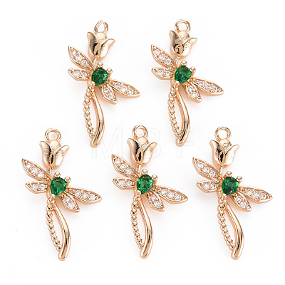 Rack Plating Brass Micro Pave Clear Cubic Zirconia Pendants KK-T060-66A-RS-1