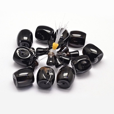 Natural Black Agate Gemstone 3-Hole Guru Beads for Buddhist Jewelry Making G-L409A-20-1