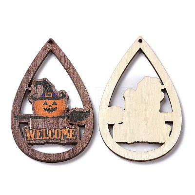 Halloween Theme Single Face Printed Aspen Wood Big Pendants WOOD-G015-05E-1