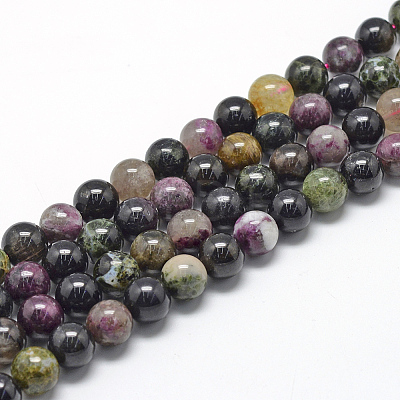 Natural Tourmaline Beads Strands G-R446-6mm-03-1