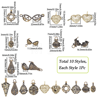 Tibetan Style Brass Cage Pendants KK-SC0004-35-1