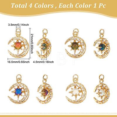 4Pcs 4 Colors Brass Micro Pave Clear Cubic Zirconia Glass Pendants ZIRC-BC0001-12-1