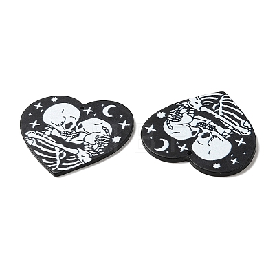 Heart with Skull Pattern Opaque Double-sided Printed Acrylic Pendants SACR-F009-03-1