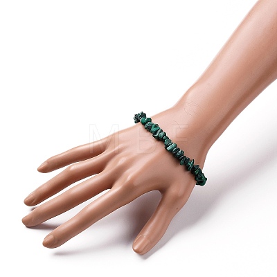 Natural Malachite Chip Beads Stretch Bracelets X-BJEW-JB05765-04-1