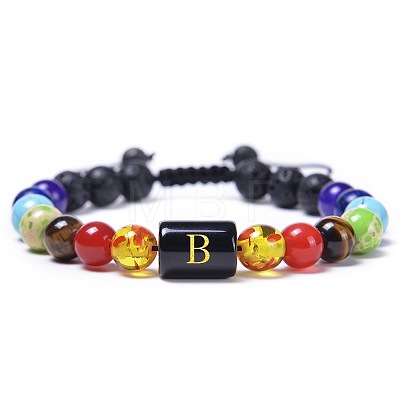 7 Chakra Natural Mixed Gemstone & Lava Rock & Glass Beads Ajustable Bracelets MO5857-2-1
