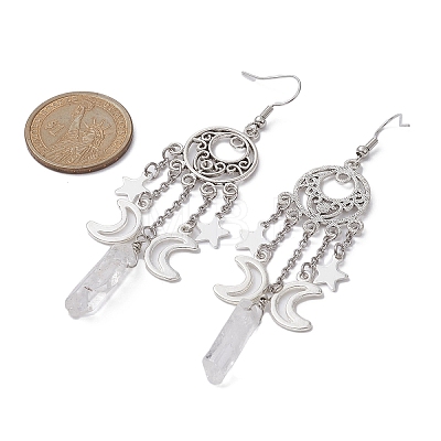 Natural Quartz Crystal Twist Rectangle Dangle Earrings EJEW-JE05315-1