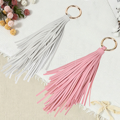2Pcs 2 Colors PU Leather Tassel Pendan Keychains FIND-CL0001-88B-1